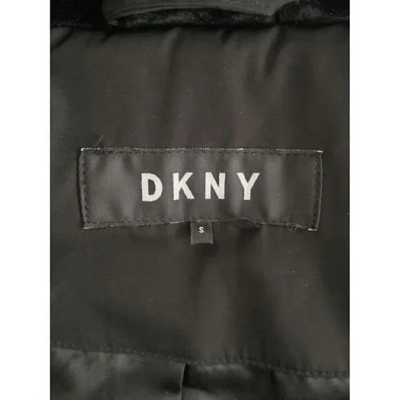 DKNY Black Quilted Puffer Coat Removable Faux Fur Hood Size Small - Picture 6 of 8
